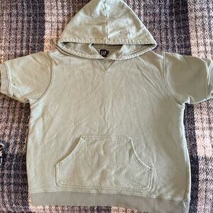 Y2K Vintage Gap Short-Sleeve Hooded Sweatshirt - Sage Green